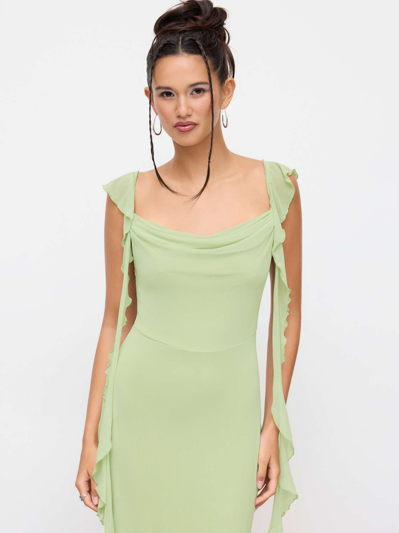 Mesh Ruffle Hem Maxi Dress