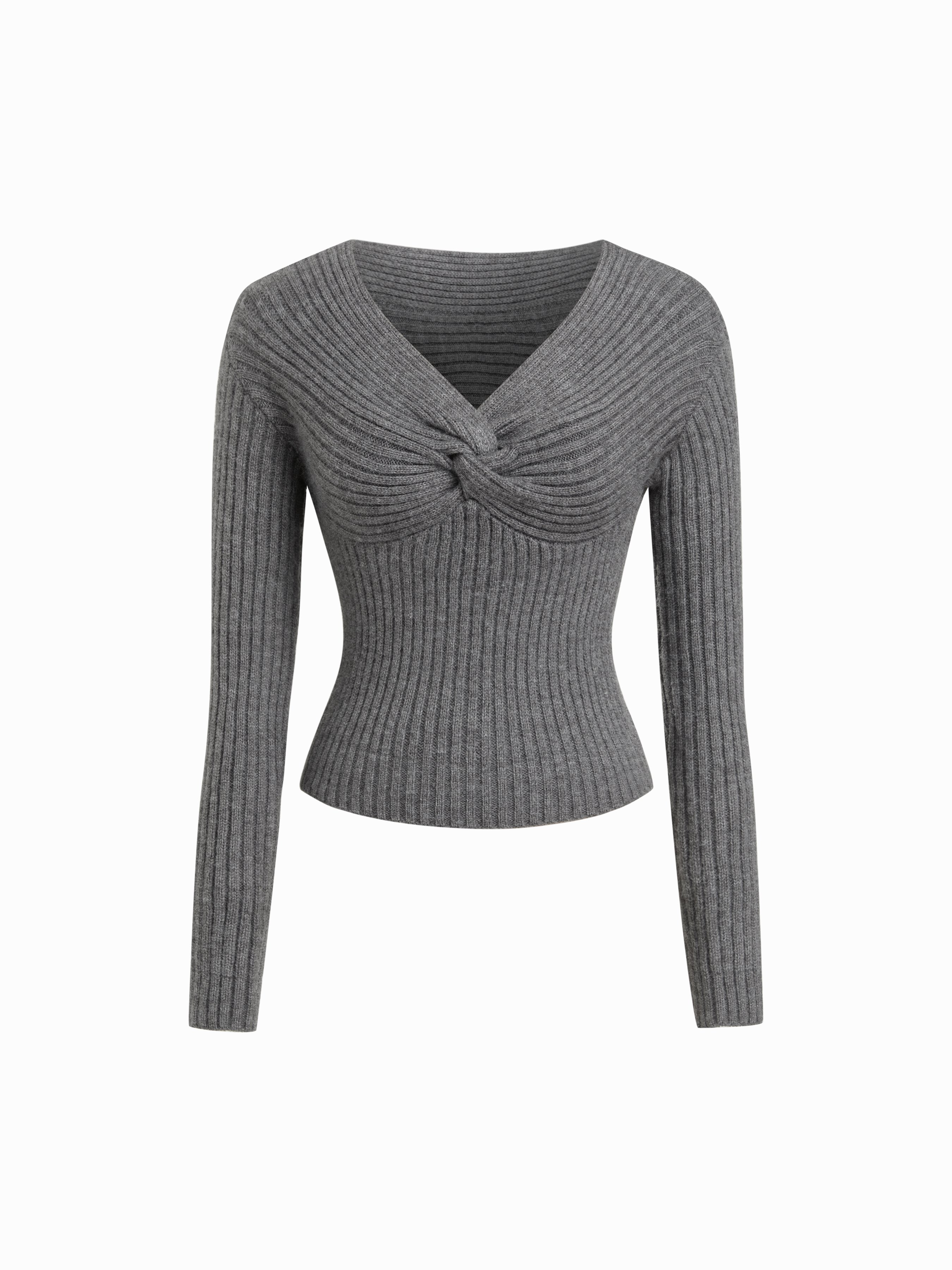 Knit V-Neck Long Sleeve Twist Top by Cider