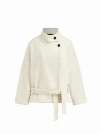 Wool-look Mandarin Collar Button Long Sleeve Oversized Jacket