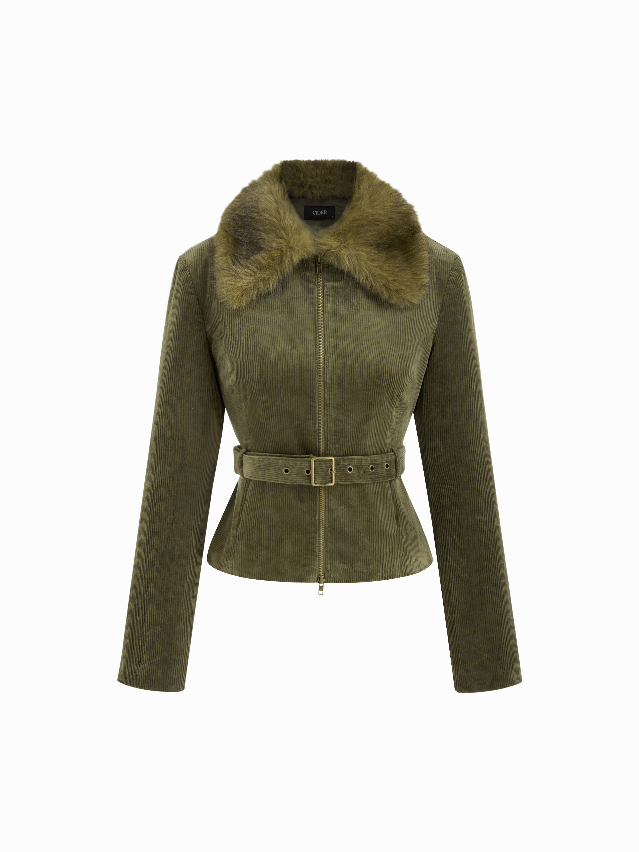 Faux Fur Collar Zip-up Crop Jacket For School Work
