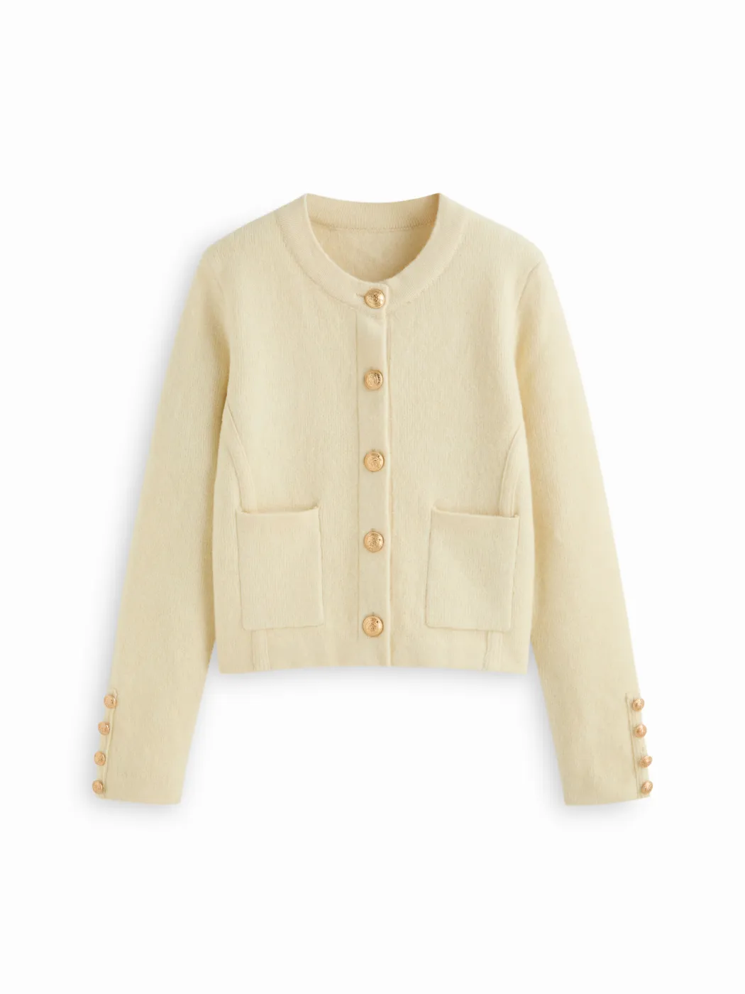 Knit Wool-blend Round Neckline Metal Button Cardigan