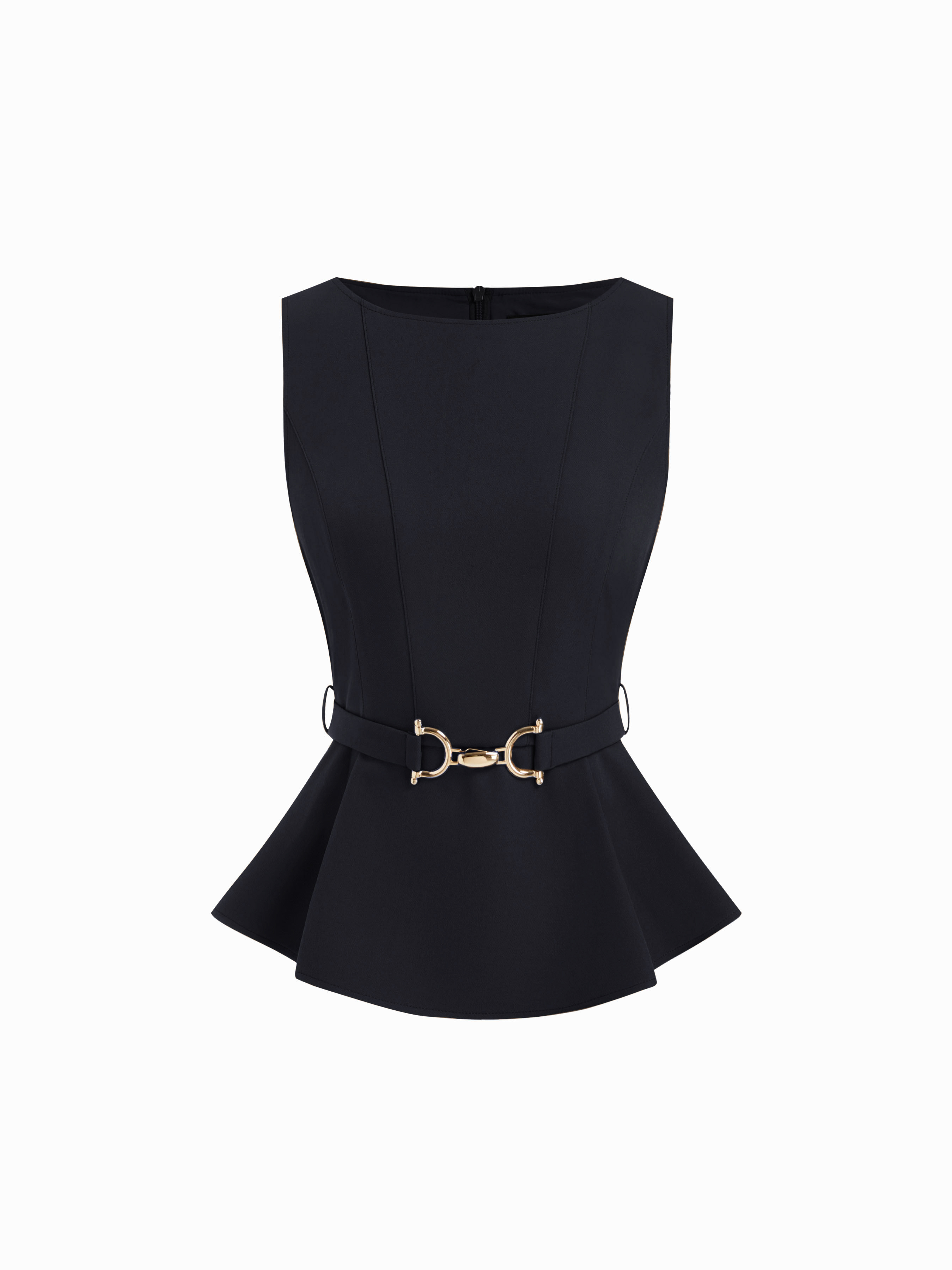 Tissé Boat Neck Pleated Tank Top With Belt For Travail