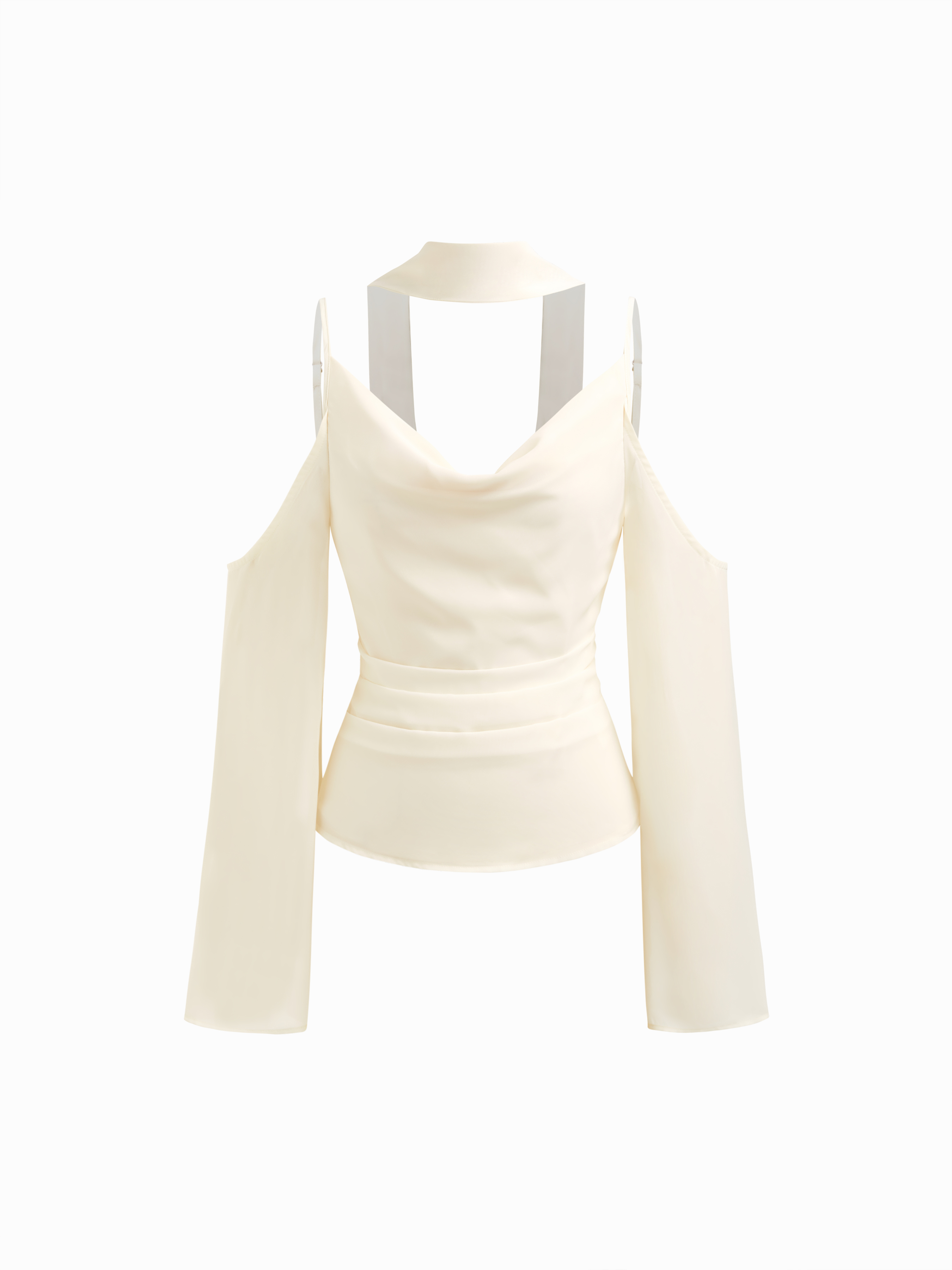 Satin Satin Cowl Neck Long Sleeve Blouse For Décontracté quotidien