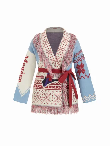 Strickkragenmuster Farbblock Tassel Oversize Strickjacke mit Gürtel Kurve & Plus