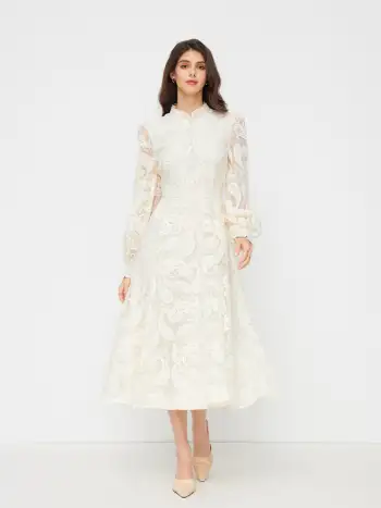 Boat Neck Floral Embroidery Bowknot Mini Dress