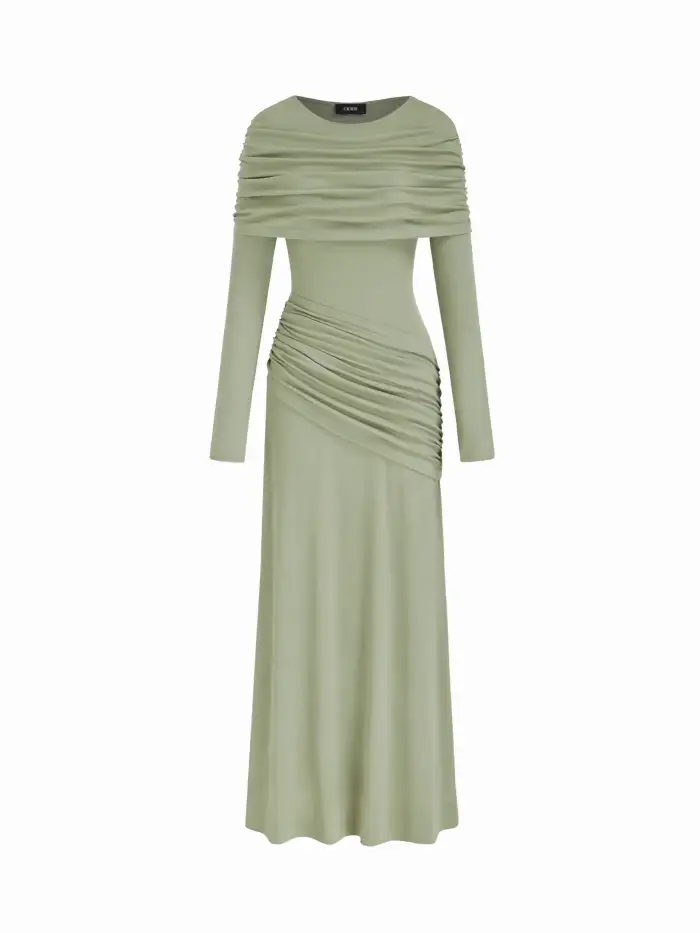 Satin Satin Asymmetrical Neck Knotted Pierced Maxi Dress For Daily Casual