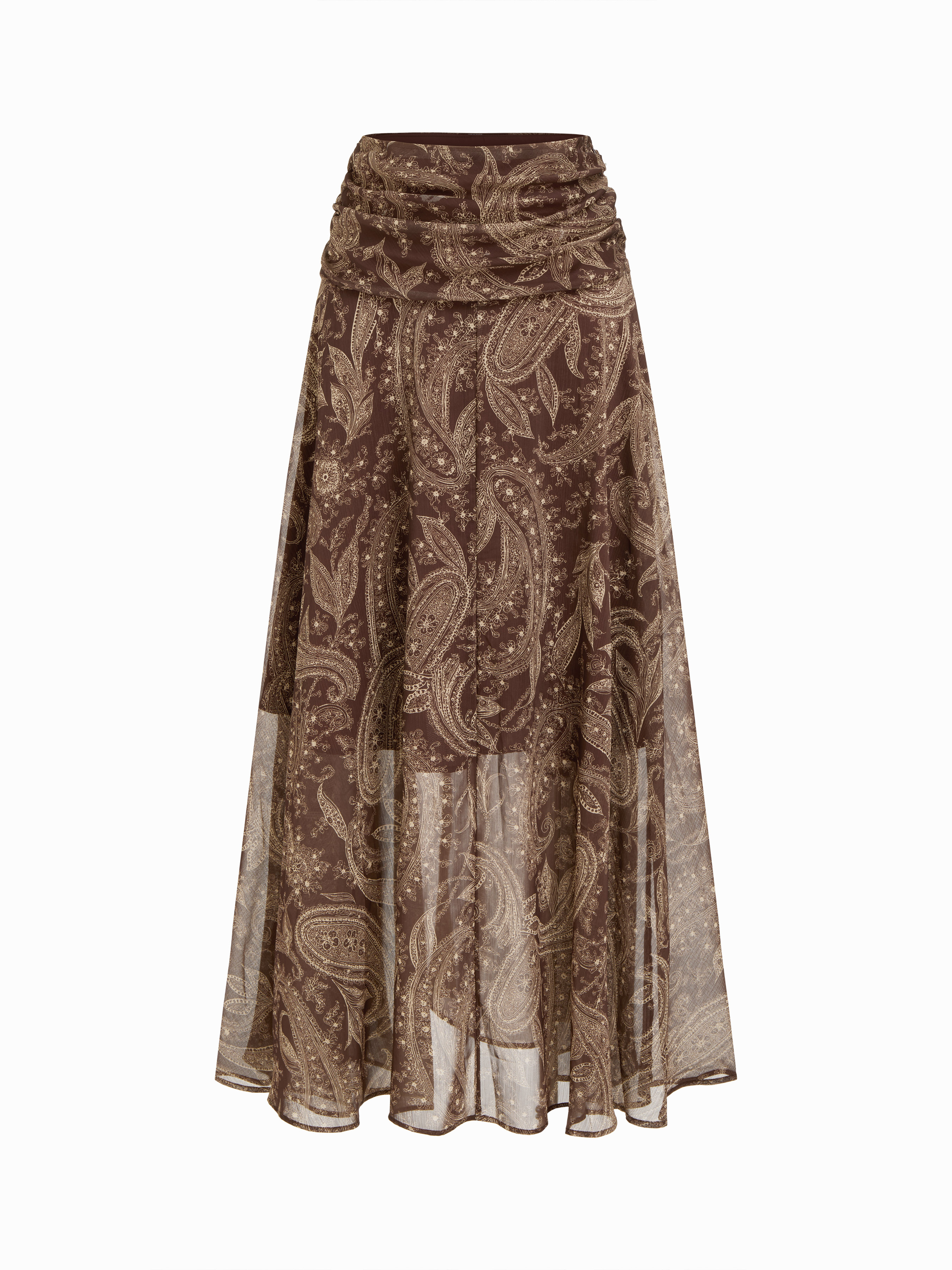 Chiffon Chiffon Mid Rise Paisley Ruched Maxi Skirt For Daily Casual Vacation