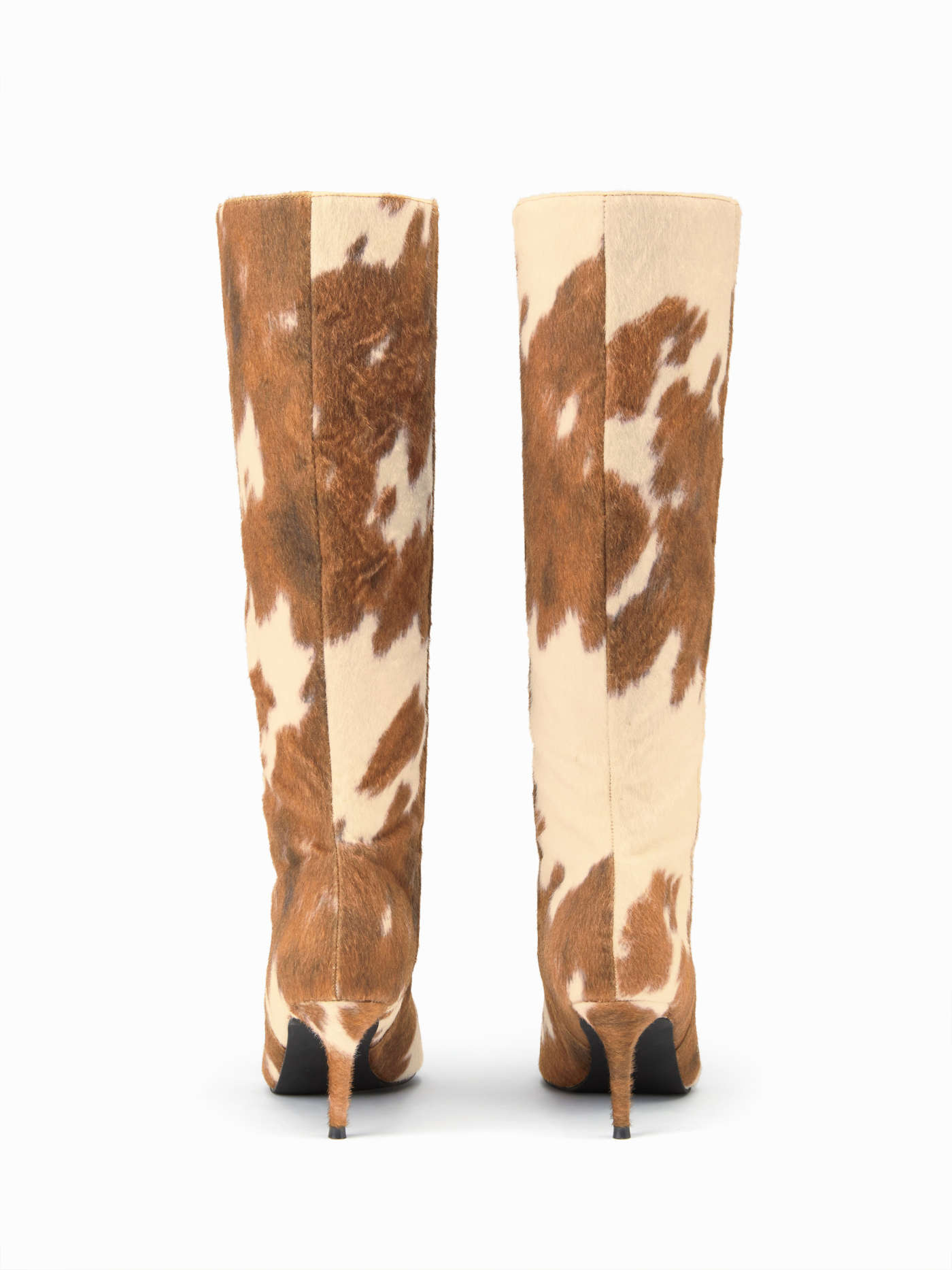POINTED TOE COWHIDE PRINT KNEE HIGH BOOTS