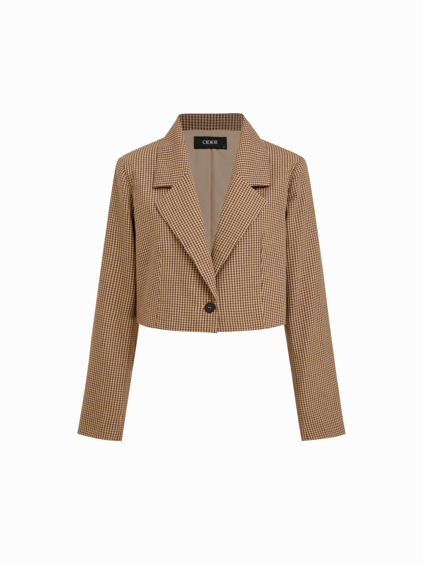 Cotton-blend Notched Collar Gingham Button Cropped Blazer