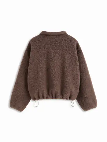 Felpa con colletto in pile, coulisse, bottoni e maniche lunghe