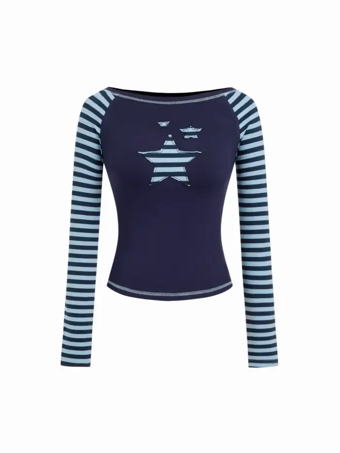 Asymmetrical Neck Long Sleeve Contrasting Lace Ruched Tee