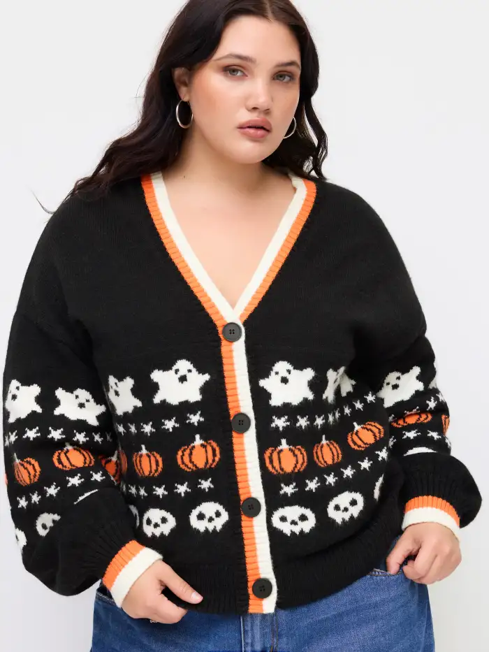 Knit Ghost Pattern Stripe Ripped Oversized Top Curve & Plus