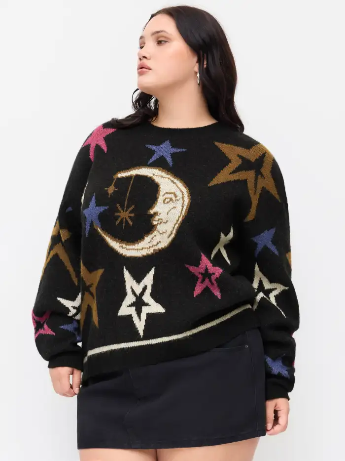 Knit Ghost Pattern Stripe Ripped Oversized Top Curve & Plus