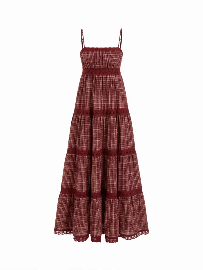 Mesh Mesh Boat Neck Rose Plaid Ruffle Hem Top For Daily Casual