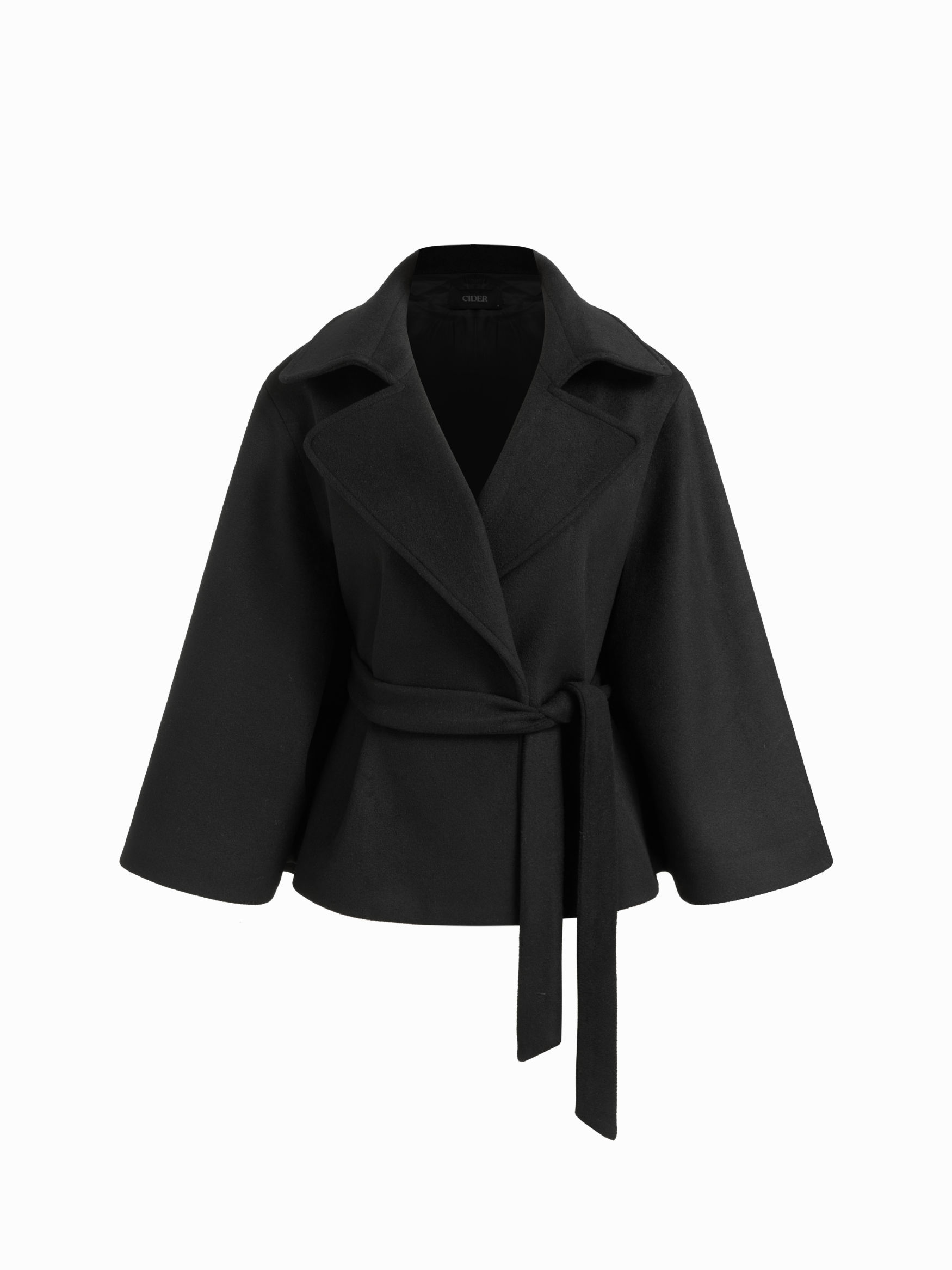 Wool-look Collar Button Cloak Sleeve Coat With Belt