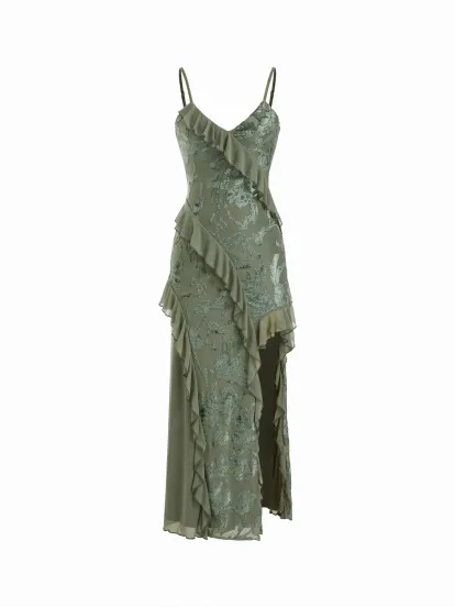 Velvet High Neck Solid Ruched Zipper Wide Leg Jumpsuit