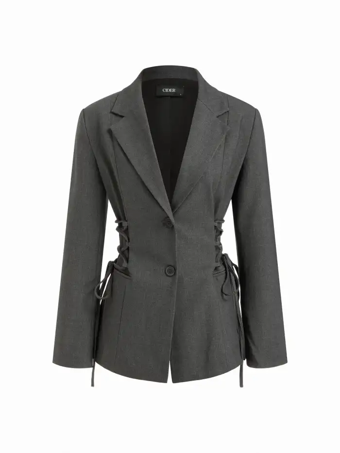 Notch Collar Size Tie Button Oversized Blazer