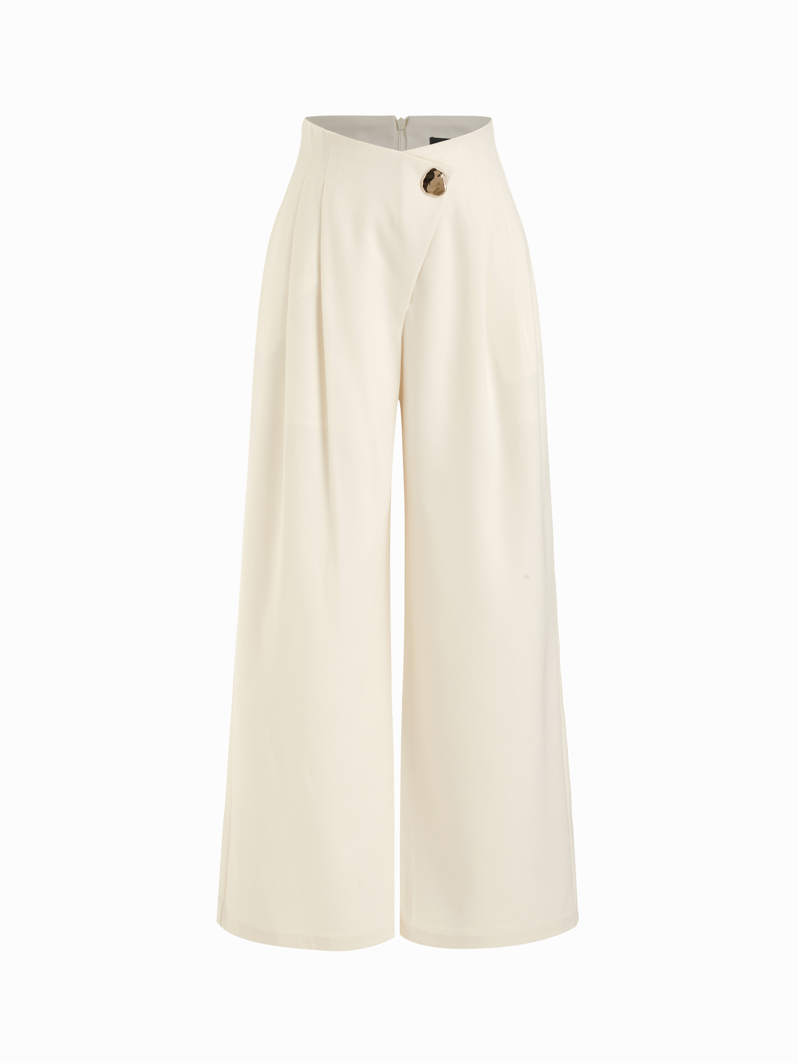 Pantalons large au creux avec boutons métalliques et pliures, taille haute