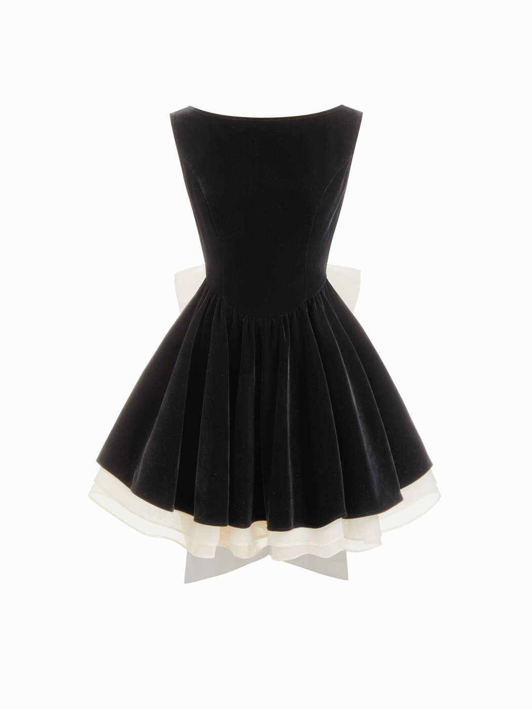 Woven Velvet Boat Neck Ruffle Tie Back Two Tone Patched Backless Mini Babydoll Dress For Daily Casual Date