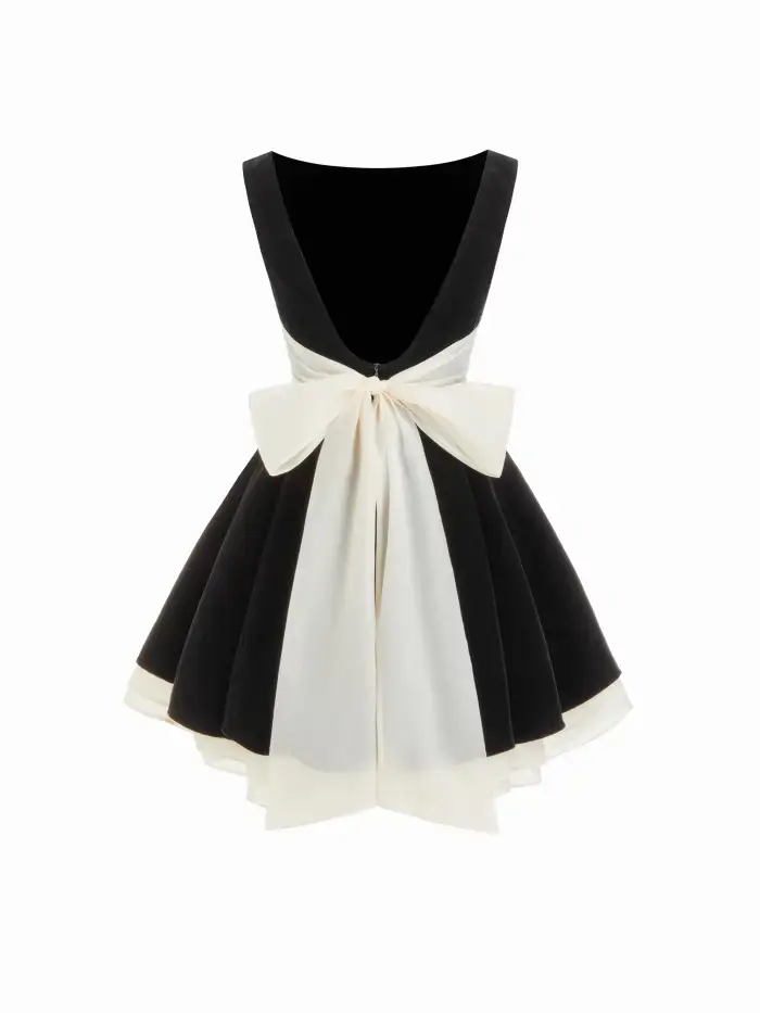 Velvet Velvet Boat Neck Bow Backless Mini Dress For Date Party/Clubbing