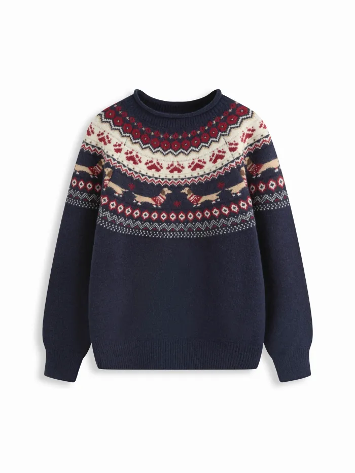 Dachshund Detail Round Neckline Oversized Sweater