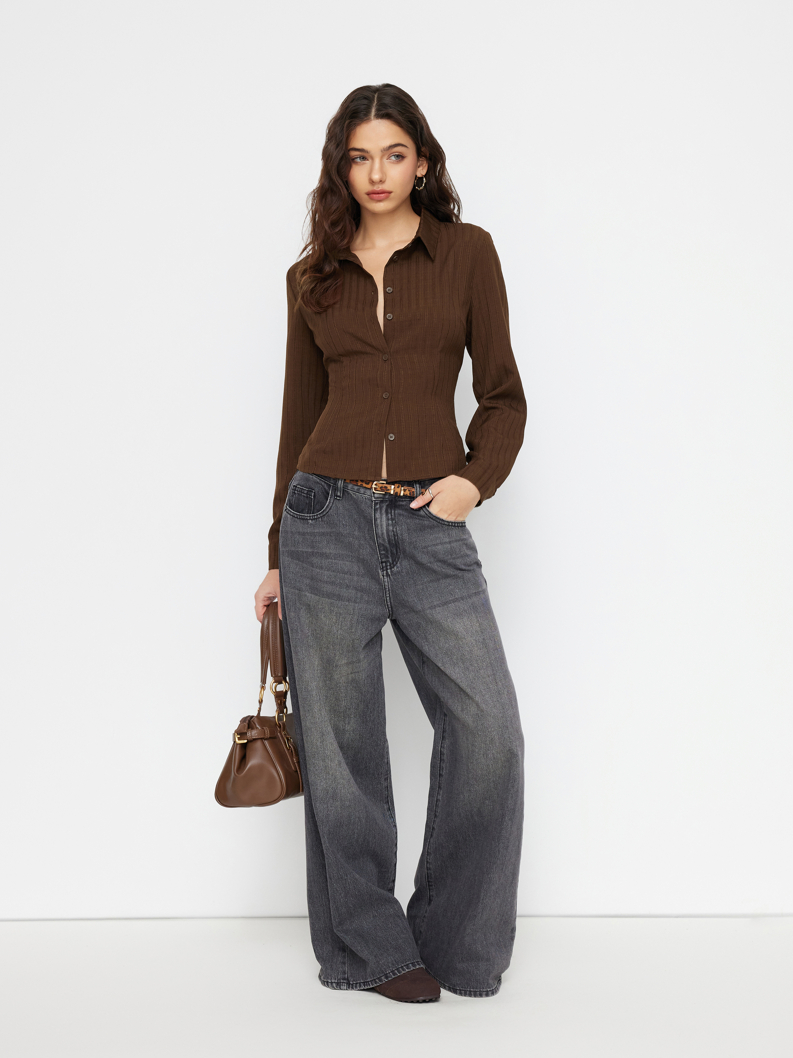 Collar Texture Button Long Sleeve Shirt