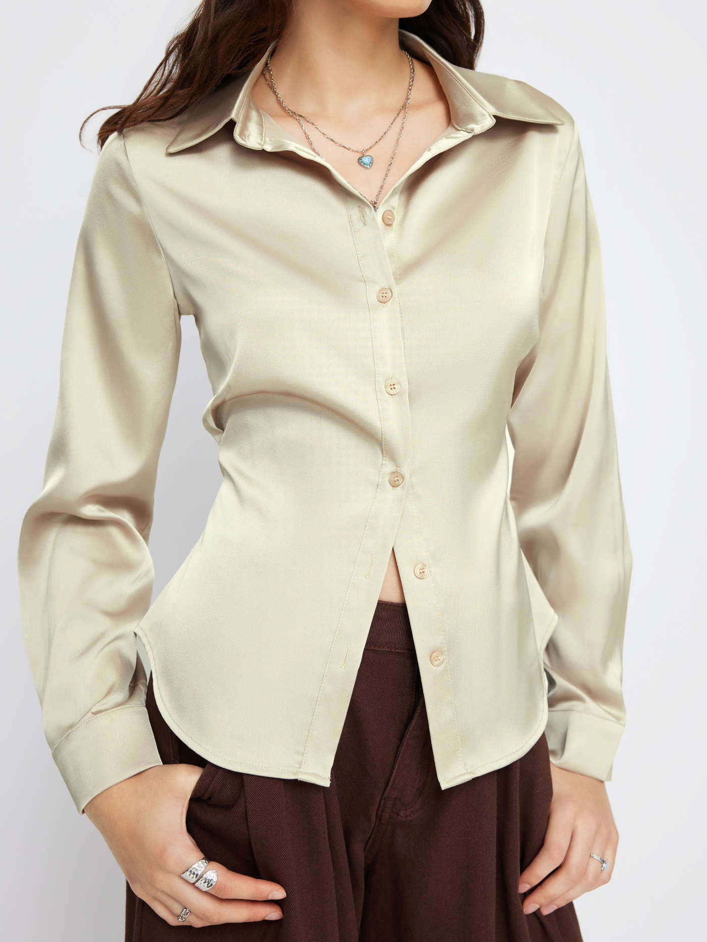 Satin Collar Long Sleeve Shirt