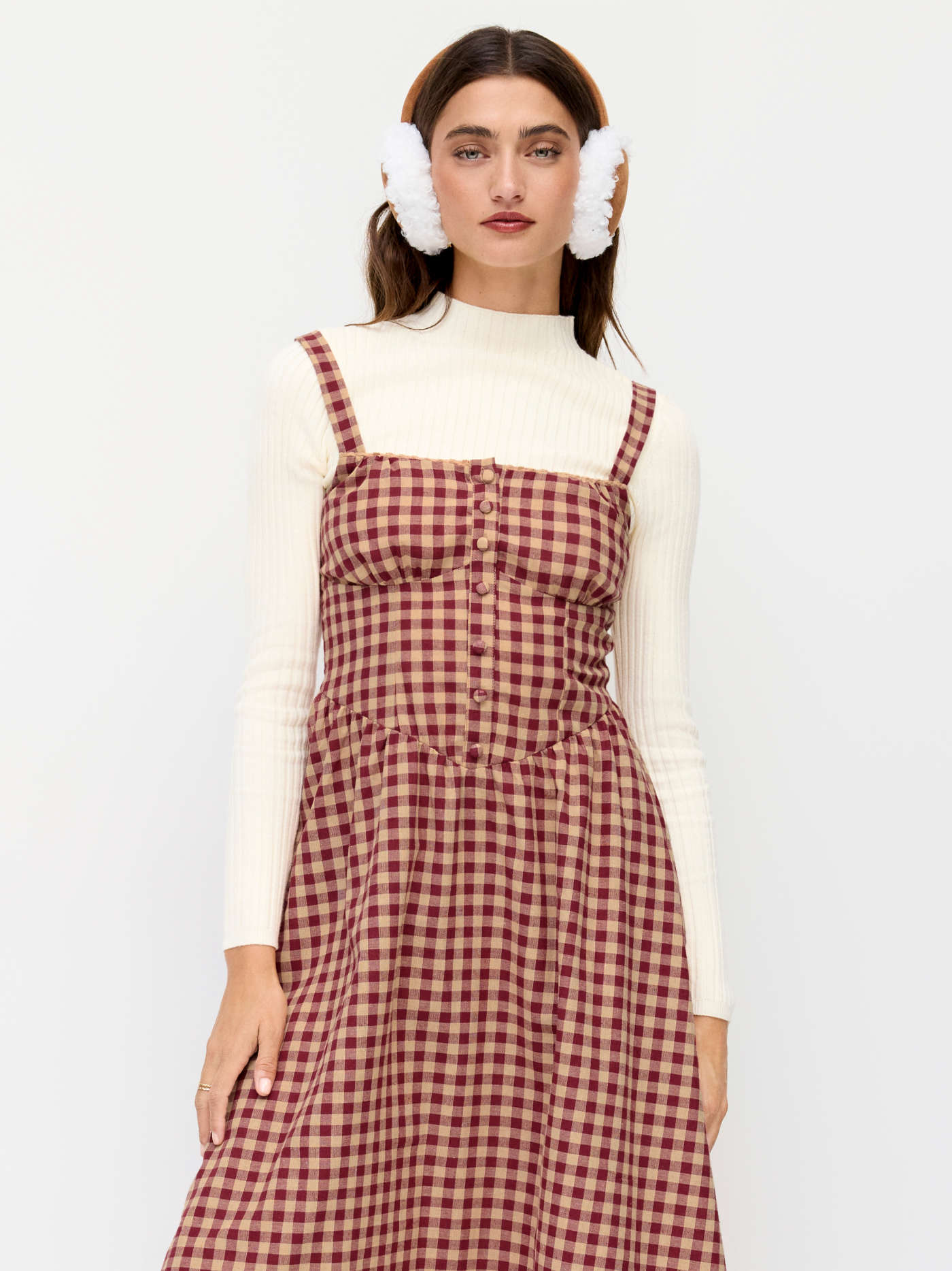 Cotton-blend Square Neck Gingham Maxi Dress