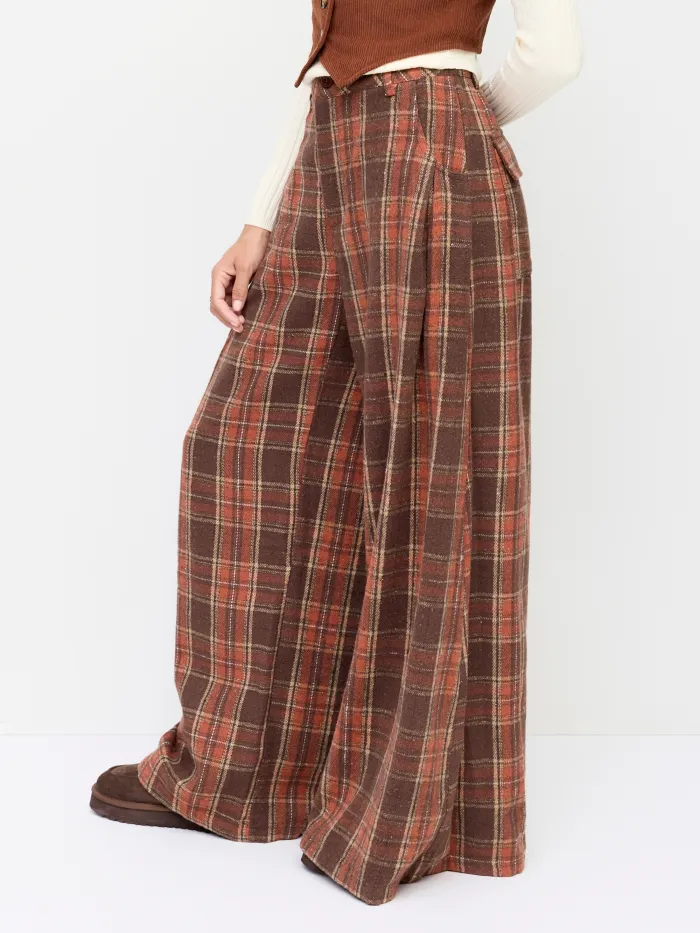 Houndstooth High Waist Belted Wide Leg Trousers