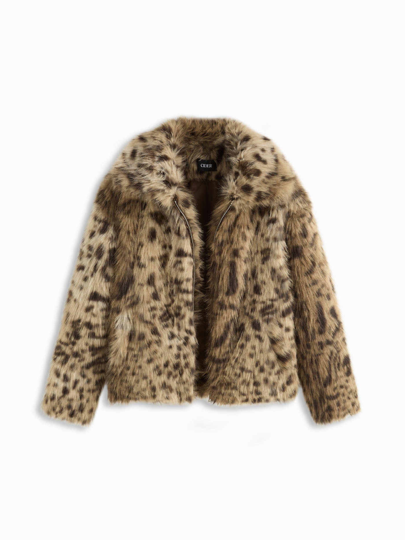 Faux Fur Collar Leopard Print Oversized Jacket