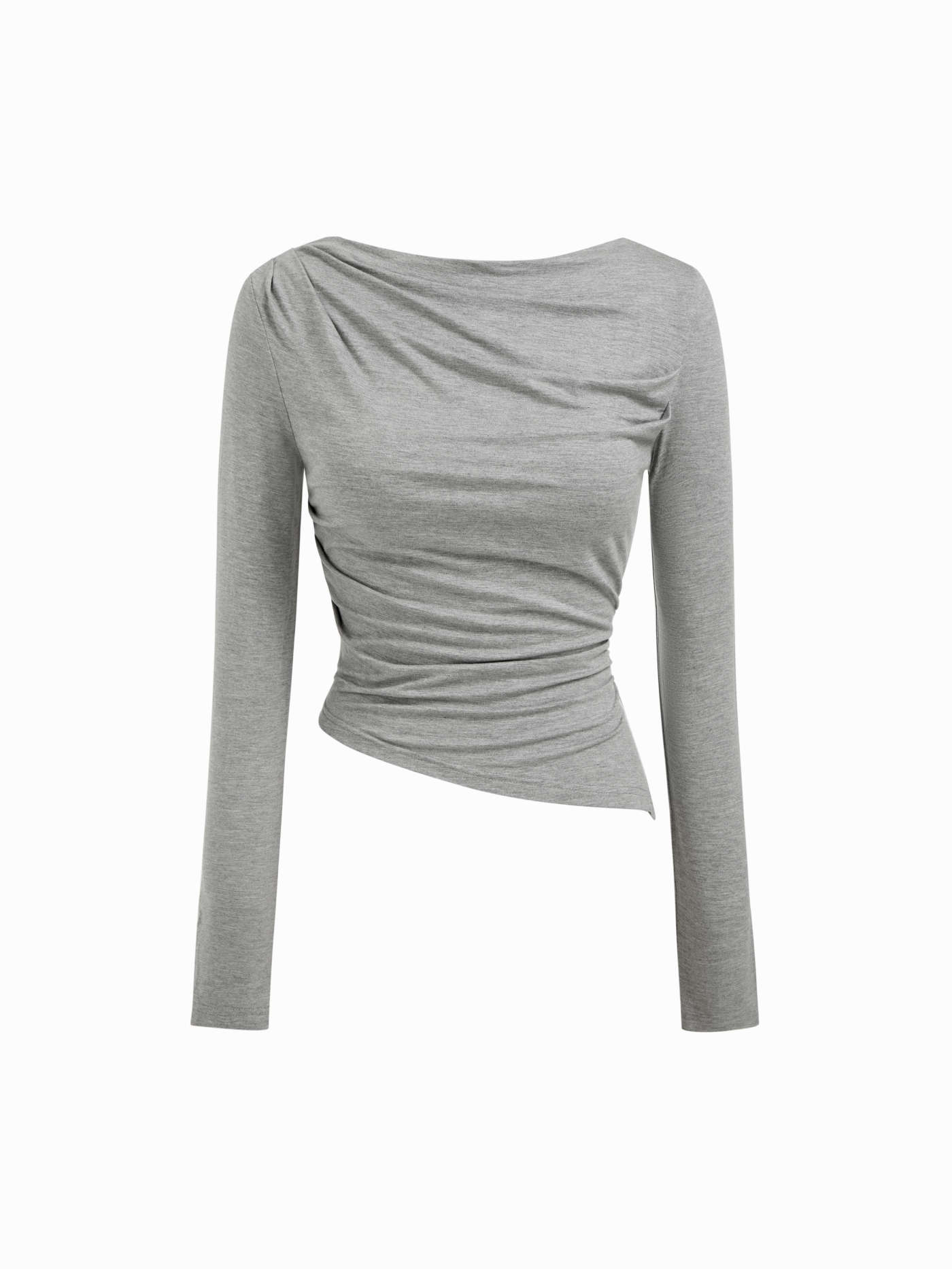 Boat Neck Ruched Asymmetrical Hem Top & Elastic Waist Maxi Skirt Set