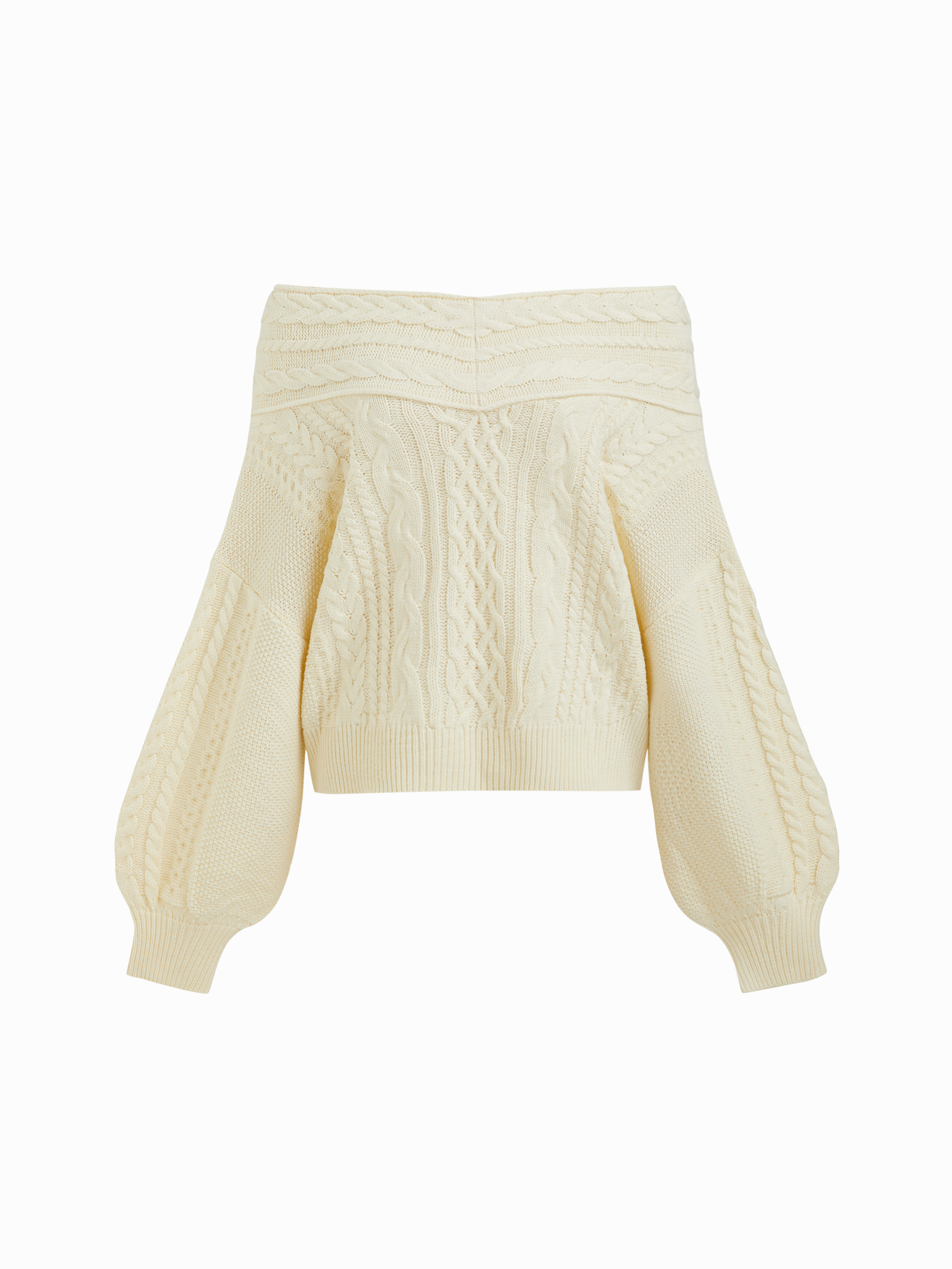 Knit Fabric Cable Knit Off-shoulder Lantern Sleeve Oversized Top For Daily Casual
