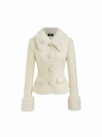 Langärmliges Knopfmantel mit Wolloptik, Kragen und Faux-Fellbesatz