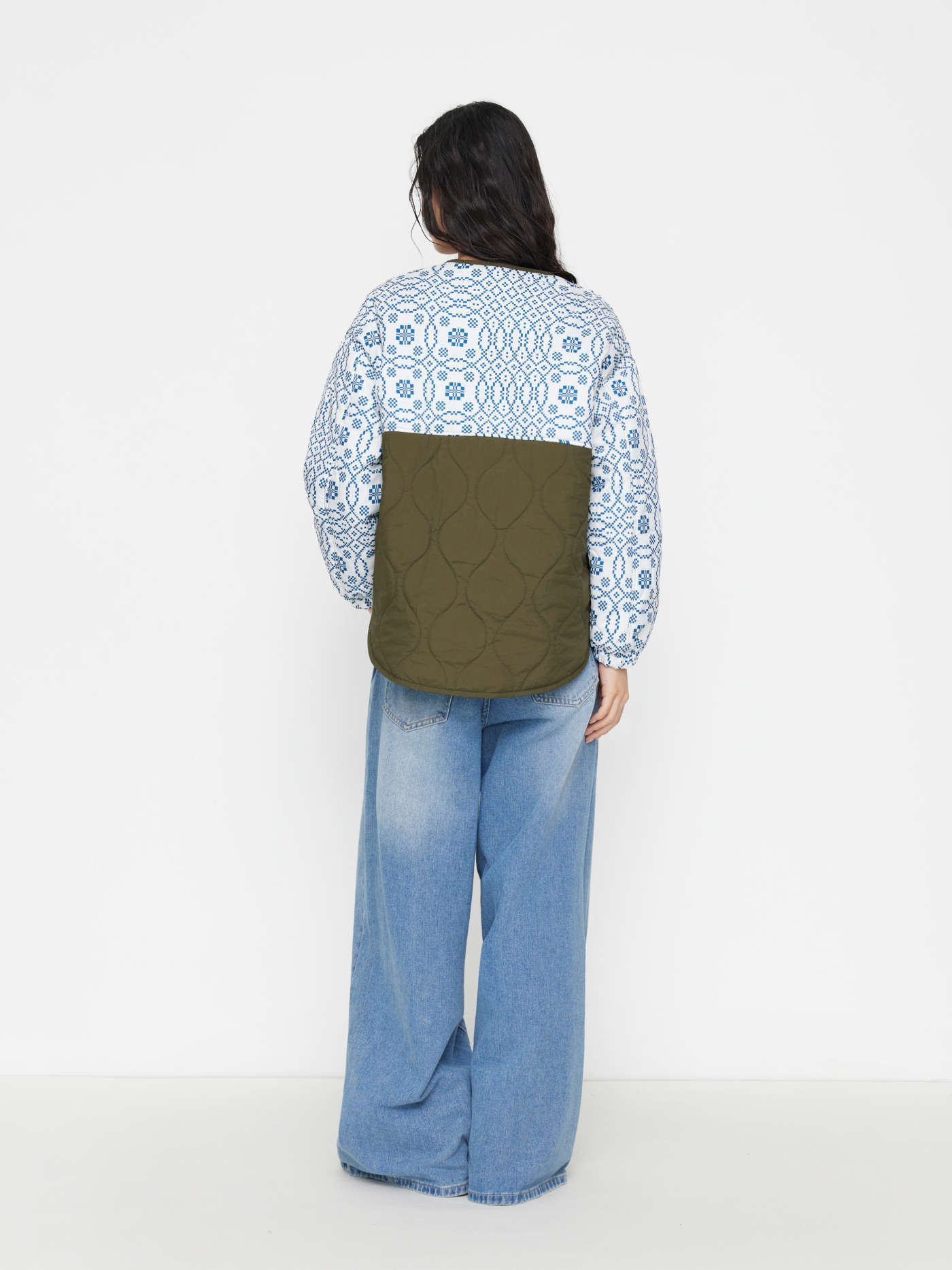 Geometric Two Tone Pocket Quilted Jacket