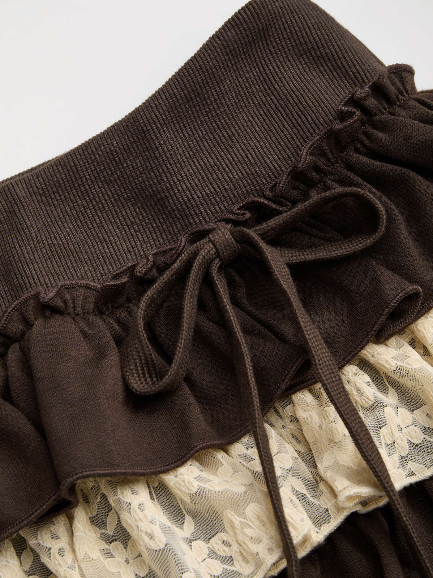 Low Rise Lace Layered Bowknot Lettuce Trim Mini Skort