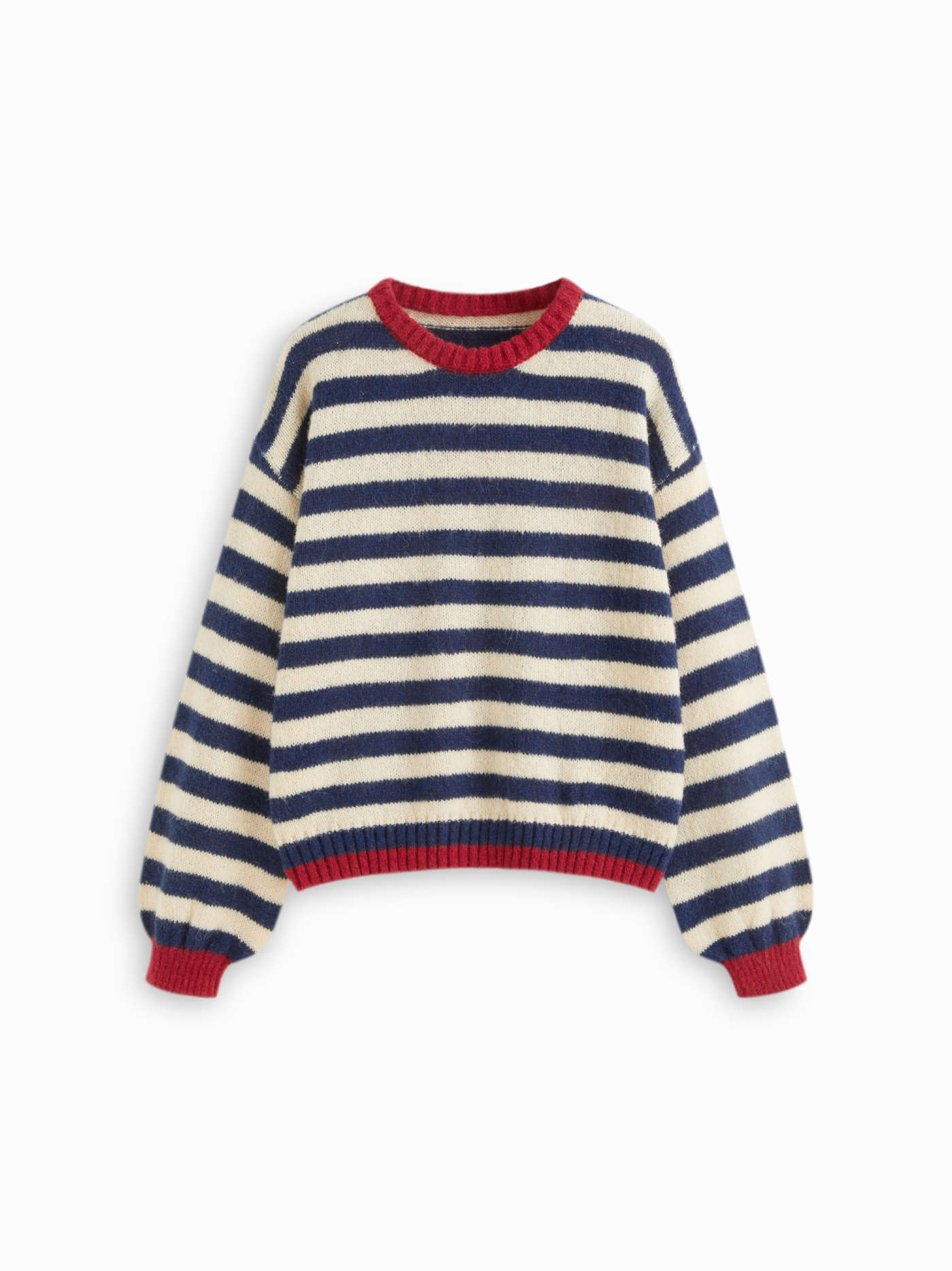 Knit Mohair-blend Striped Contrasting Binding Oversized Top