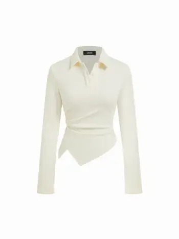 Satin Collar Pleated Cinched Short Sleeve Shirt