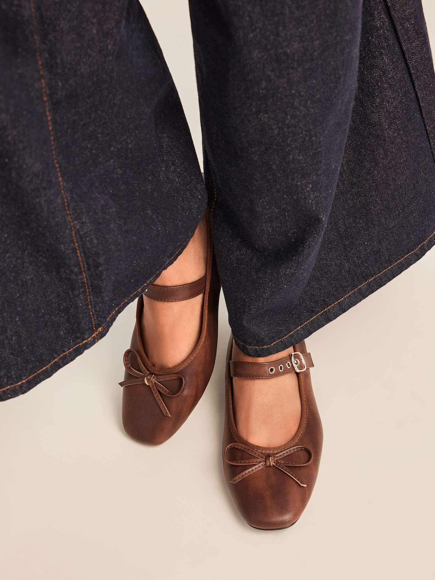 SQUARE TOE BOWKNOT DECOR BUCKLE MARY JANE FLATS