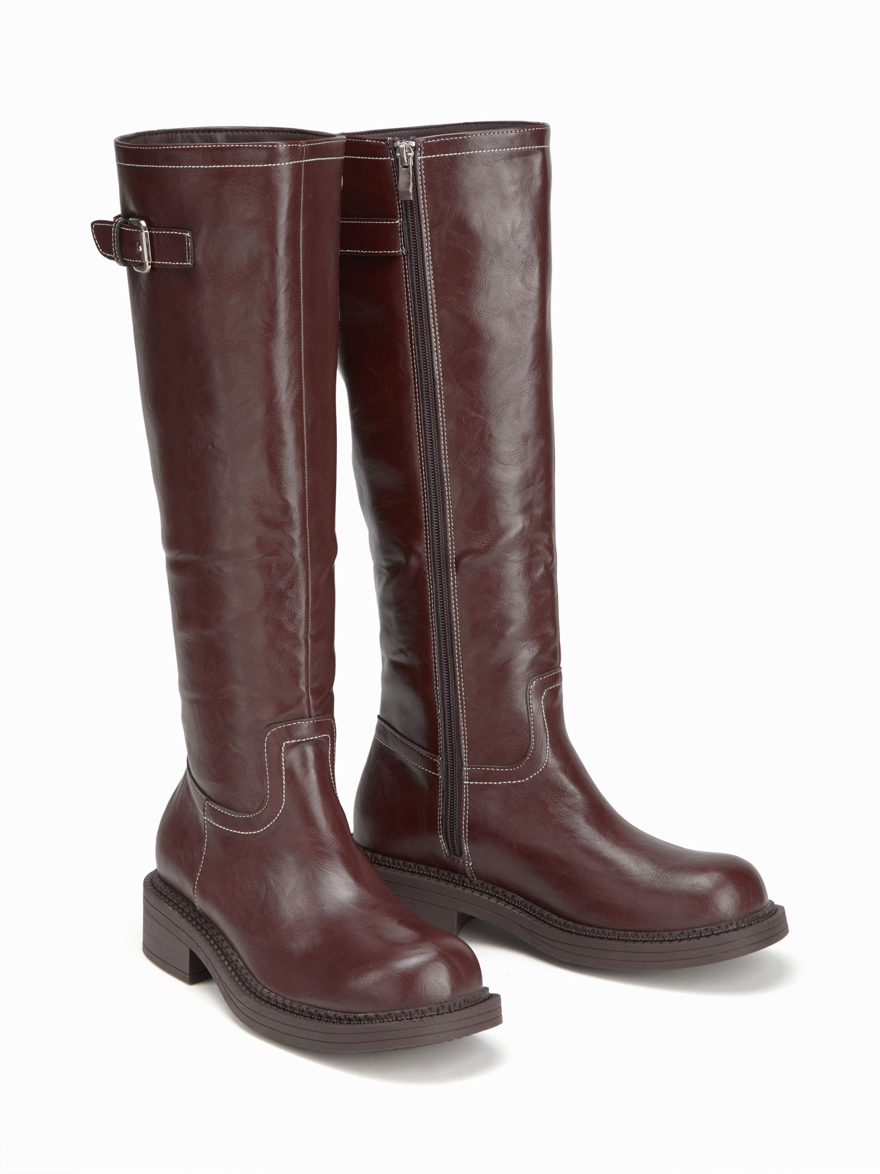 BUCKLE CHUNKY HEELED KNEE HIGH BOOTS