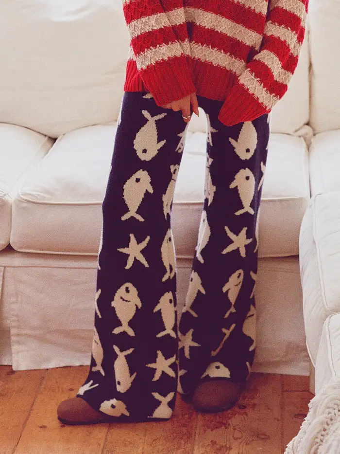 Striped Low Rise Buckle Wide Leg Trousers