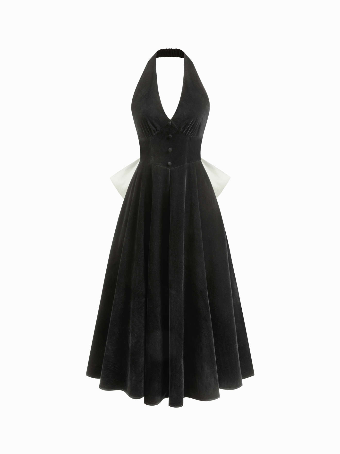 Velvet V-neck Two Tone Bowknot Tie Back Ruffle Maxi Dress