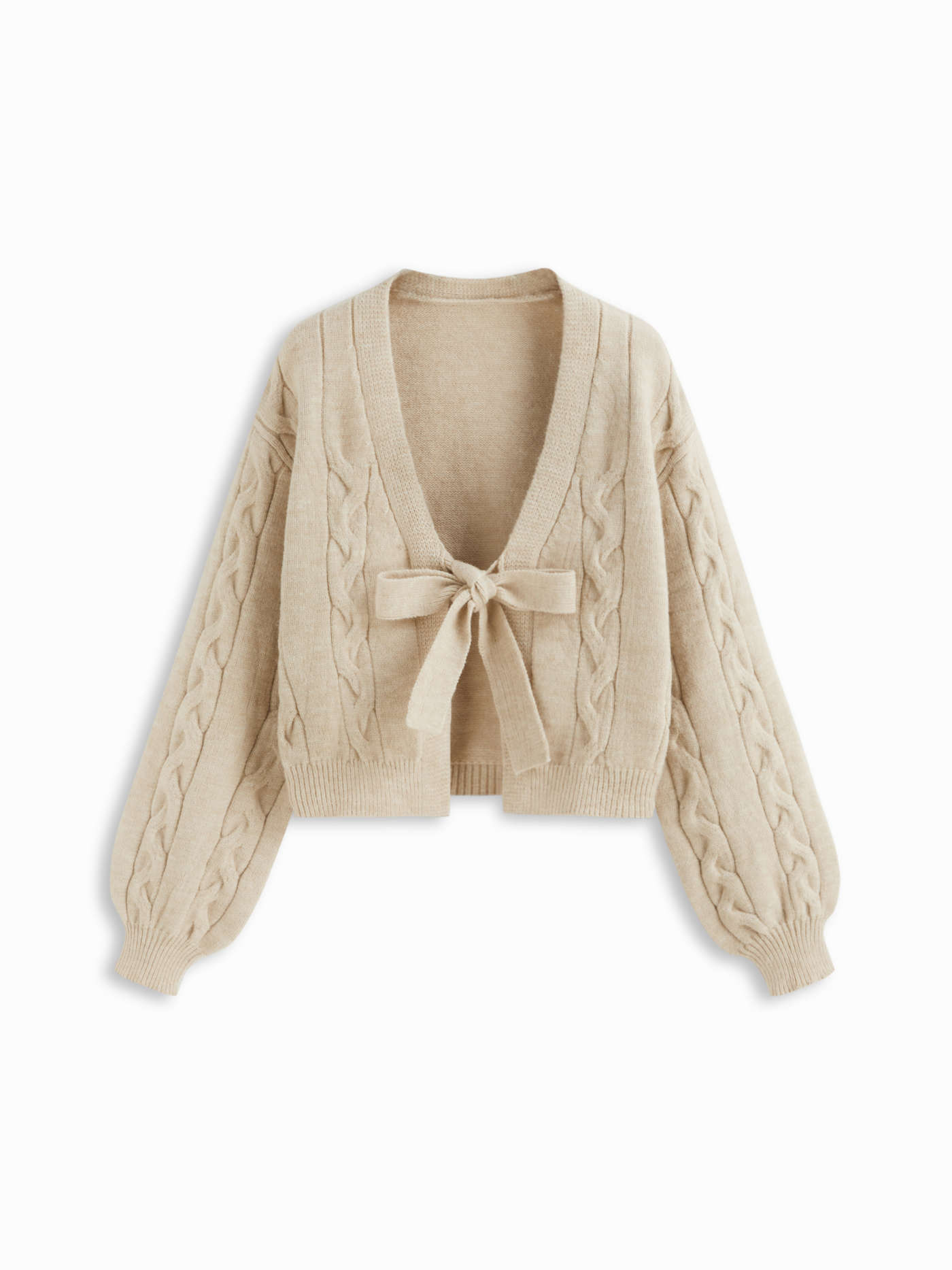 Knit Fabric Cable Knit V-neck Knotted Oversized Cardigan For Daily Casual