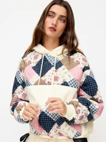 Terry Faux Fur Trim Corset Half Zip Hoodie