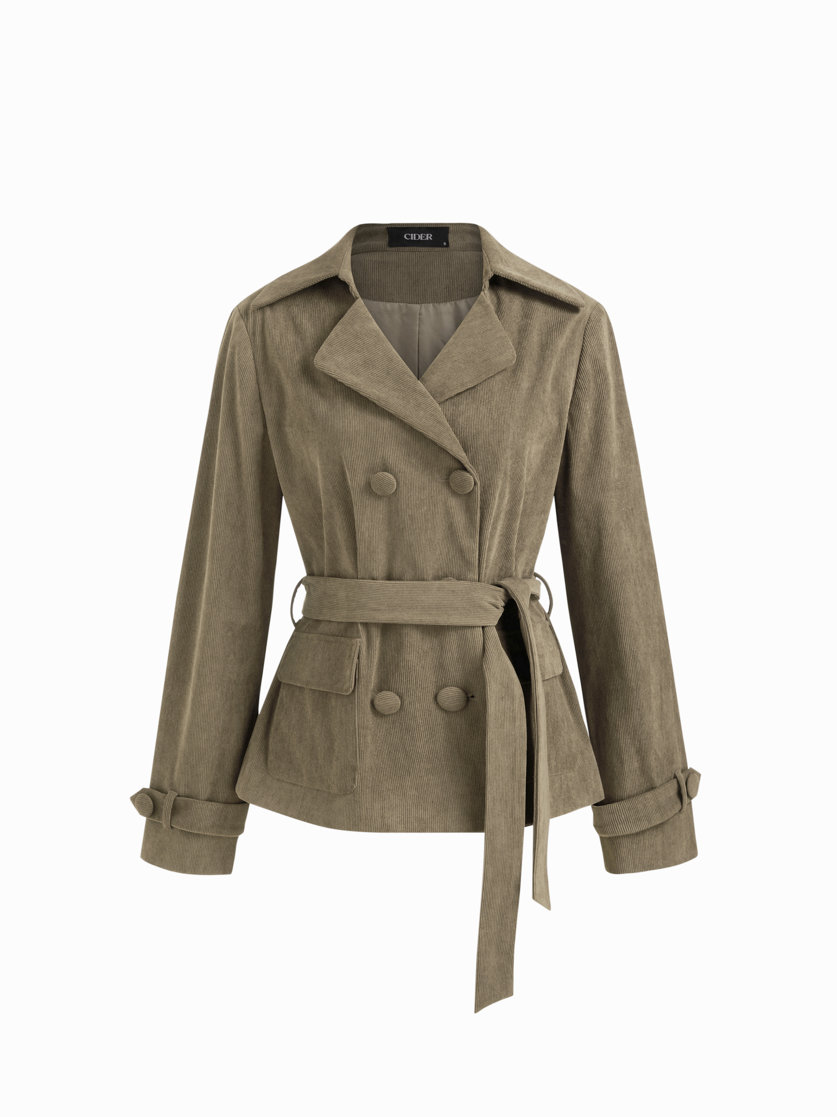 Corduroy Corduroy Double Breasted Jacket With Belt For Work