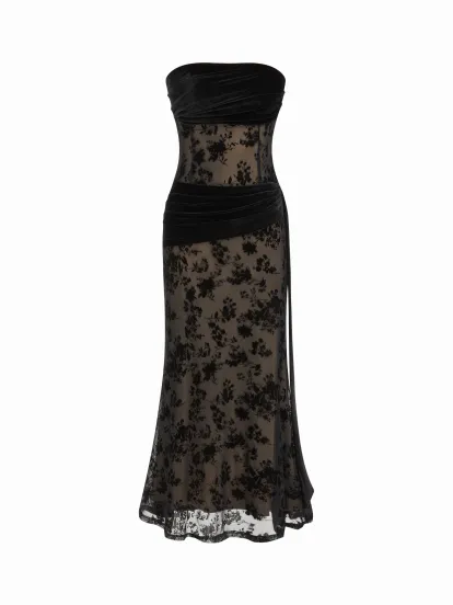 Cowl Neck Bell Sleeve O-Ring Ruched Ruffle Hem Midi Dress