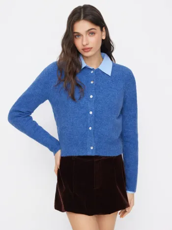 Wool-blend Round Neckline Solid Button Knitted Cardigan