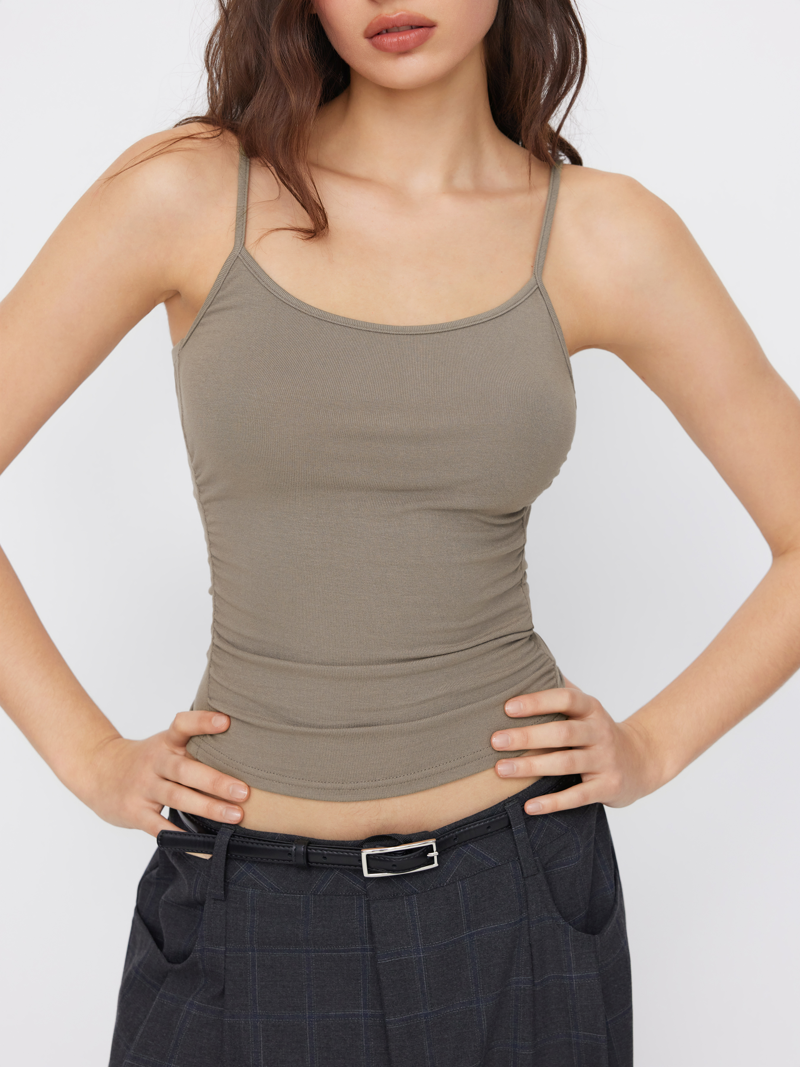 U-neckline Ruched Cami Top