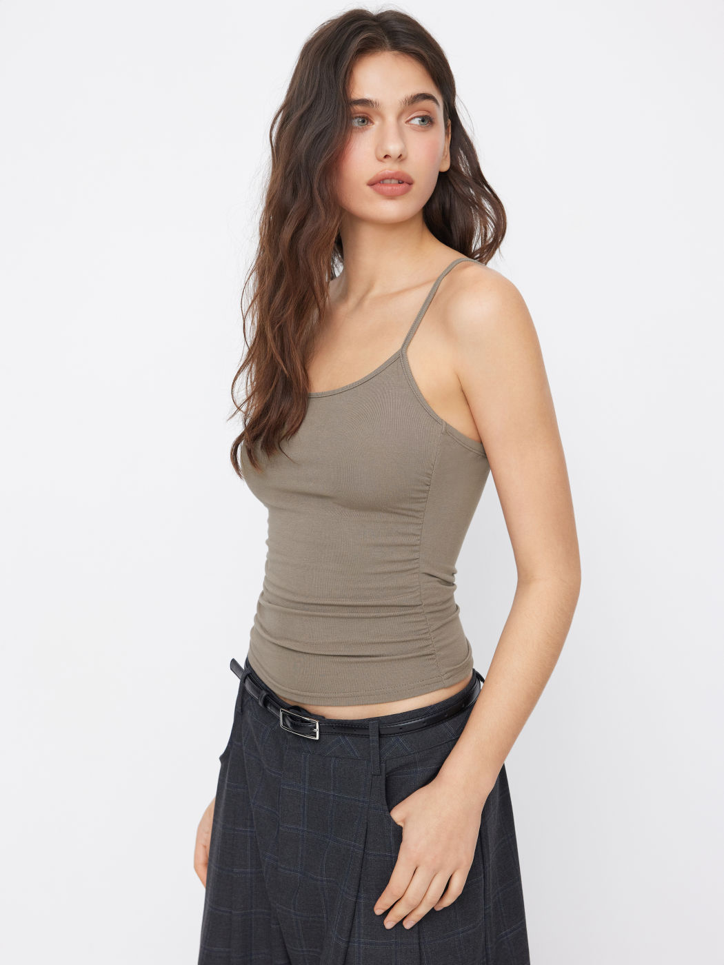 U-neckline Ruched Cami Top