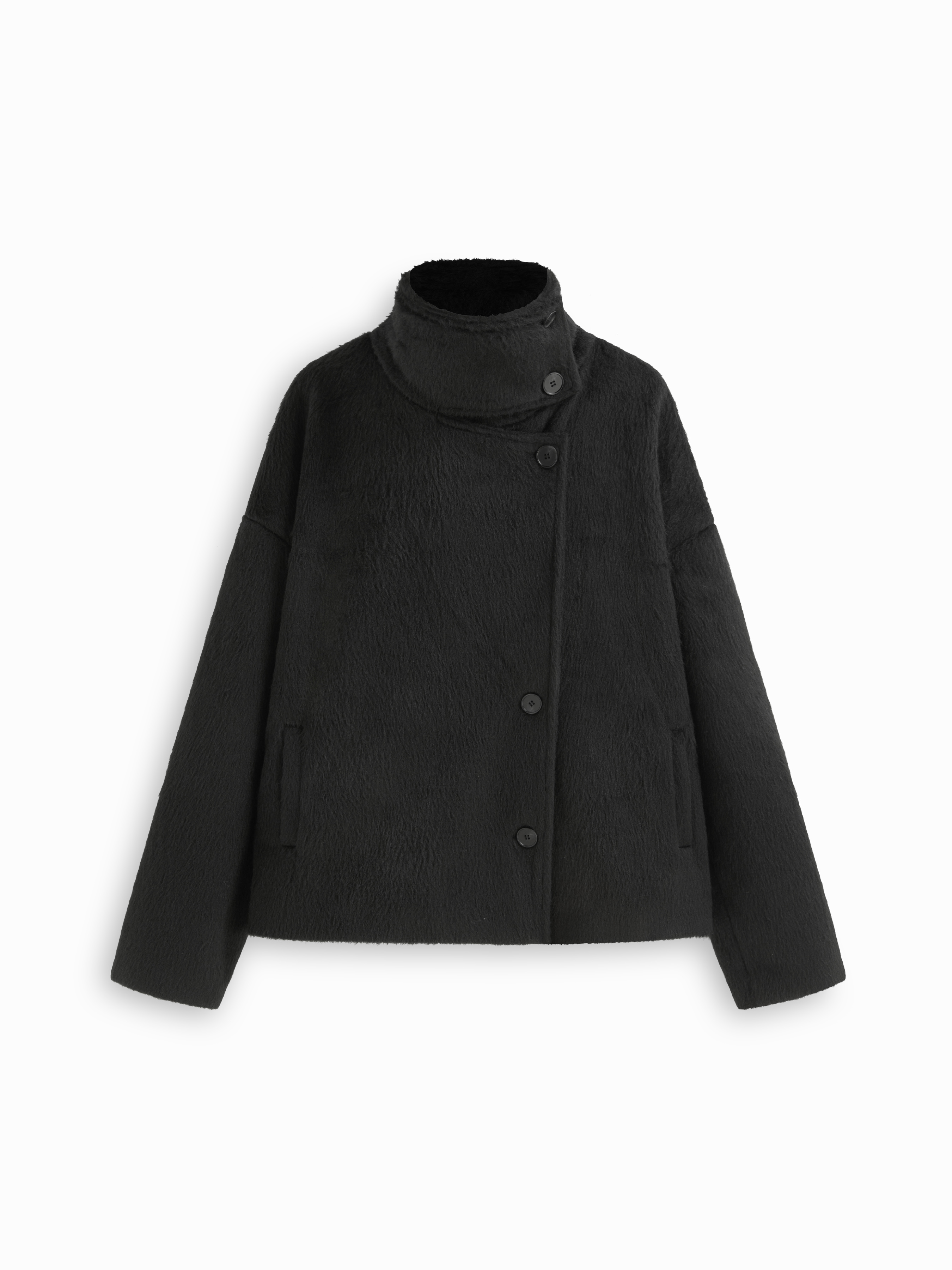 Tissus semblables à la laine Wool-look Mandarin Collar Button Long Sleeve Oversized Jacket For Décontracté quotidien Travail