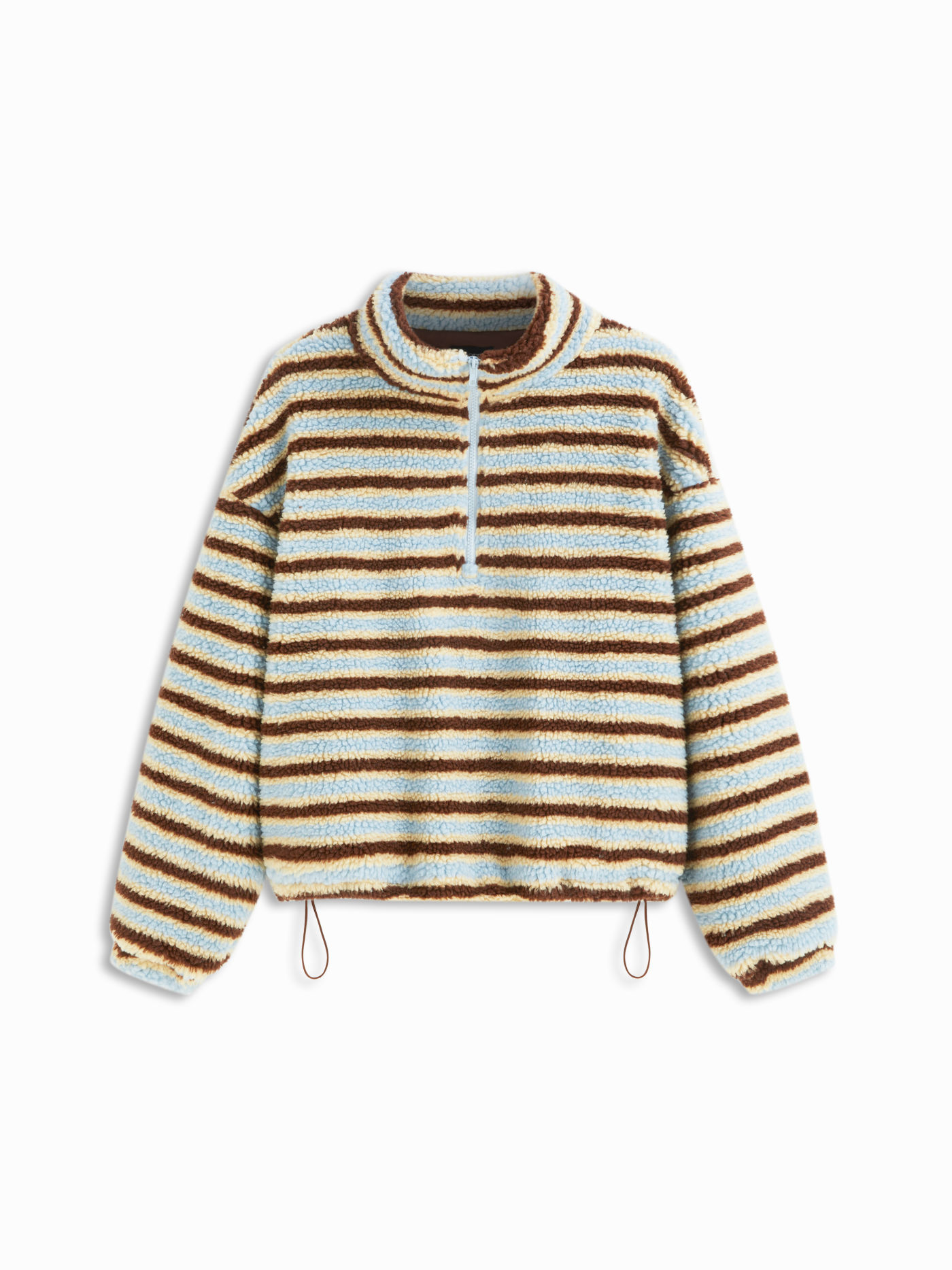 Fleece Stripe Stand Collar Drawstring Half Zip Oversized Sweatshirt Curve & Plus